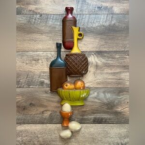 Vtg 1970 Sexton Metal Kitchen Wall Art Hanging MCM Decor Wine Bottles Fruit Eggs